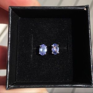 Tanzanite 6x4 oval studs 10k white gold 1.20 cttw